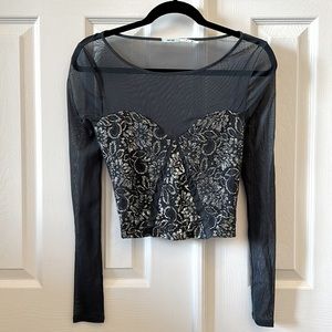 Kimchi Blue Limelight Lace Crop Top in Gray, Size M